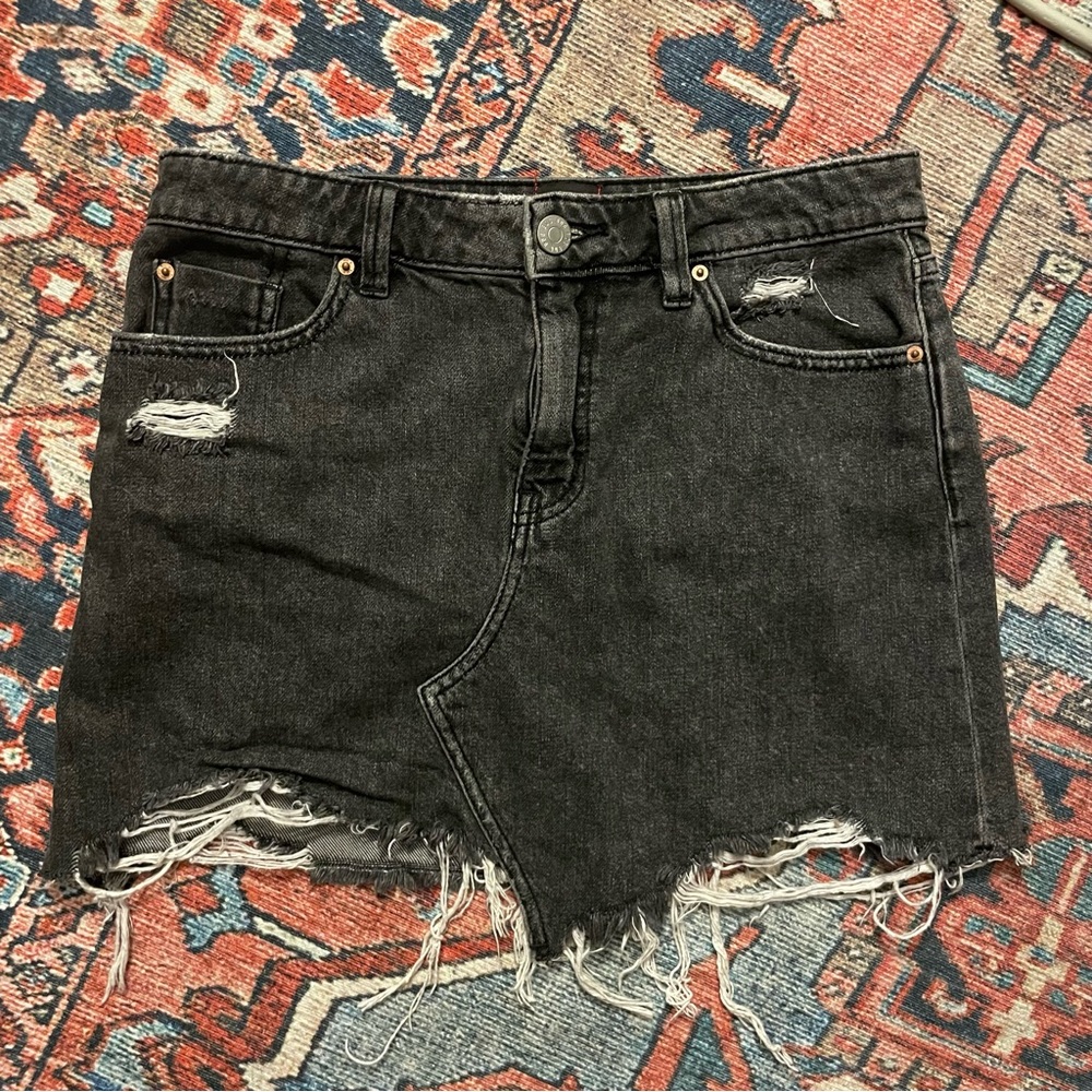 BDG Urban Outfitters Washed Black Distressed Grunge Denim Jean Mini Skirt